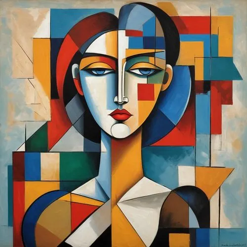 art deco woman,cubist,leger,mondrian,cubists,cubism,woman's face,mondriaan,woman thinking,woman face,cubisme,gioconda,metzinger,severini,decorative figure,orphism,lichenstein,head woman,woman sitting,young woman,Art,Artistic Painting,Artistic Painting 45