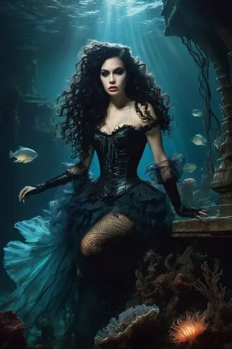 the sea maid,underwater background,mermaid background,fantasy picture,blue enchantress,gothic woman,undersea,merfolk,gothic fashion,fantasy art,under the sea,ocean underwater,believe in mermaids,underwater world,gothic portrait,mermaid,water nymph,underwater,under the water,the enchantress,Art,Classical Oil Painting,Classical Oil Painting 40