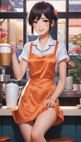 barista,honmei choco,coffee background,waitress,coffee tea illustration,milk tea,deli,pouring tea,bakery,bubble tea,apron,star kitchen,cute coffee,japanese tea,coffee shop,hojicha,fresh orange juice,pearl milk tea,cappuccino,cocoa,Illustration,Japanese style,Japanese Style 06