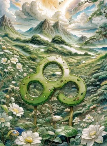 anahata,mother earth,flora abstract scrolls,mantra om,time spiral,esoteric symbol,g-clef,earth chakra,flow of time,the order of the fields,sacred lotus,mother nature,trebel clef,spring equinox,dharma wheel,mushroom landscape,the mystical path,flower of life,celtic tree,triquetra