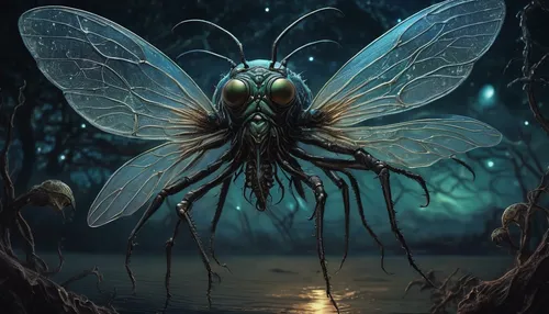 Compose a poem capturing the ethereal beauty of a delicate insect dancing in the moonlight.,bombyx mori,cicada,artificial fly,mayflies,firefly,winged insect,faery,blue-winged wasteland insect,faerie,f