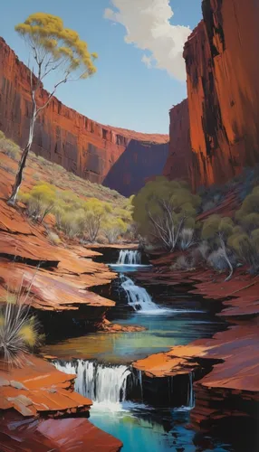 ayersrock,fairyland canyon,uluru,ayers rock,dead vlei,river cooter,sandstone rocks,glen canyon,flowing creek,canyon,wave rock,brown waterfall,river landscape,northern territory,water hole,kayenta,navajo bay,brook landscape,arid landscape,bond falls,Conceptual Art,Oil color,Oil Color 01