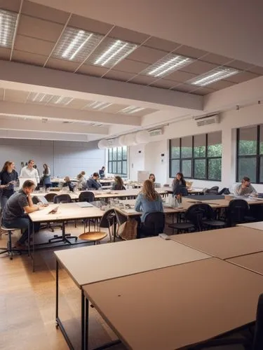 a class room filled with students taking notes,class room,akademie,classroom,school design,desks,classrooms,Photography,General,Natural