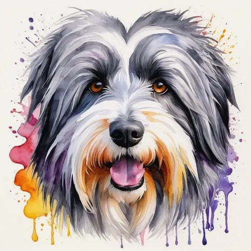 bearded collie,tibetan terrier,havanese,watercolor dog,old english sheepdog,dog illustration,schnauzer,sealyham terrier,skye terrier,standard schnauzer,briard,shih tzu,dog drawing,pet portrait,lhasa apso,grand basset griffon vendéen,tibet terrier,coton de tulear,petit basset griffon vendéen,morkie,Art,Artistic Painting,Artistic Painting 21