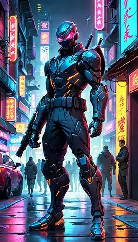 cyberpunk,80s,cyber,enforcer,hk,mute,futuristic,scifi,80's design,mech,mercenary,dystopia,vapor,terminator,sci-fi,sci - fi,sci fiction illustration,mecha,game art,merc,Anime,Anime,General