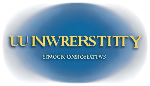 University logo, golden font, bold serif, circular shape, 3D embossed effect, glossy finish, bright blue background, simple composition, centered layout, soft light source, high contrast, PNG with tra