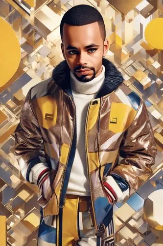 lando,abel,chainlink,vector graphic,euclid,novelist,yellow background,portrait background,hexagon,yellow jacket,vector art,cubic,low poly,mac,jacket,vector illustration,cube background,triangles background,honeycomb grid,alpha era,Digital Art,Anime