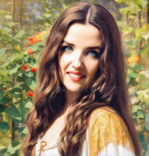 Brunette young woman on a sunny day. Image in the style of Rafael Santi.
Leonardo da Vinci,beautiful girl with flowers,jessamine,emile vernon,fantasy portrait,photo painting,autumn icon,oil painting,p