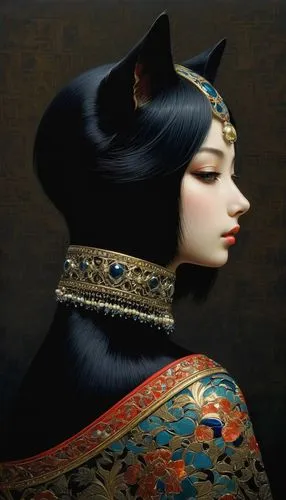 bastet,tretchikoff,cleopatra,miao,oriental princess,wadjet,Illustration,Realistic Fantasy,Realistic Fantasy 08