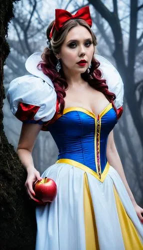 snow white,queen of hearts,fairy tale character,alice in wonderland,red riding hood,apple orchard,Illustration,Realistic Fantasy,Realistic Fantasy 46