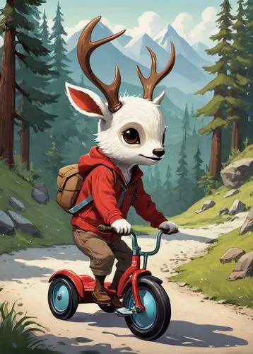 trikke,scooter riding,beulah,rudolph,passenger gazelle,reindeer polar,Illustration,Children,Children 04