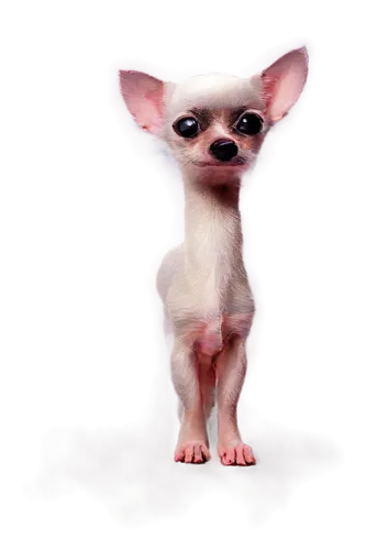 Small blue Chihuahua, cute expression, big round eyes, floppy ears, short smooth hair, tiny nose, pink tongue, standing pose, front legs straight, back legs bent, white paws, soft fur texture, natural