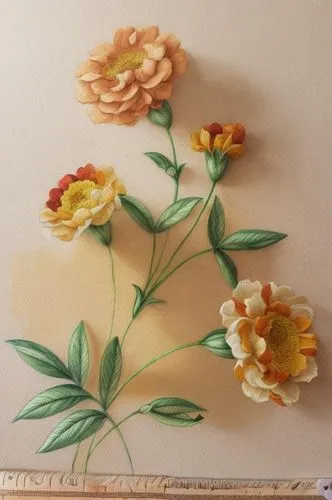 Convert flower sketches to real flowers with shadows,a floral piece of artwork made out of flowers,flower painting,orange floral paper,floral border paper,embroidered flowers,cut flowers,scrapbook flo