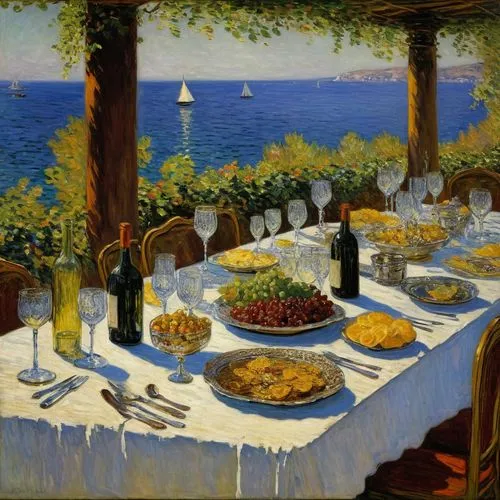 Banquete de la antigua Grecia con vino y nobles vestidos con ricos ropajes y llenos de joyas,palizzi,tuxen,holiday table,tablecloths,mediterranean cuisine,ristorante,mediterannean,restaurante,trattori