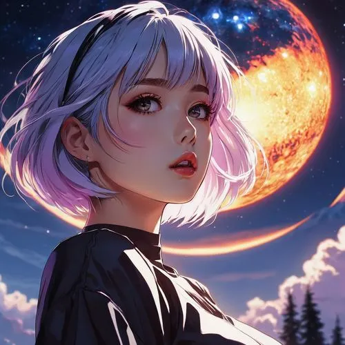 lunar,luna,moon and star background,rei ayanami,night sky,selene,Photography,General,Realistic