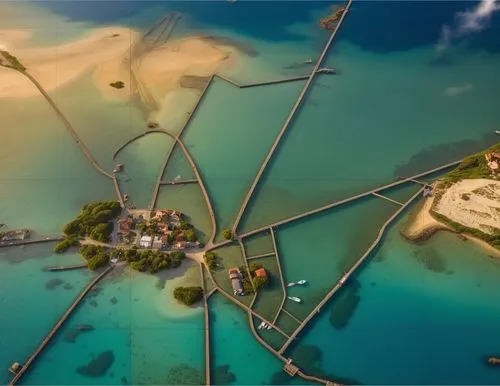 barbuda,artificial islands,pulau,popeye village,over water bungalows,aerial view of beach,Photography,General,Realistic