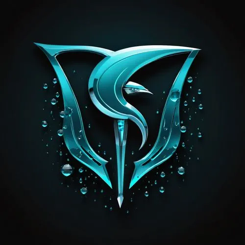 gaming logo, letter "S" teal blue, swordfish gaming logo with chrome futuristic, water droplets, epic, cinematic, front view, vibrant, luminous, photography, detail, black background,splays,subaquatic