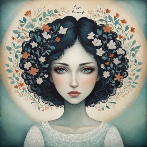 I am enough,alma,amie,aliran,kommuna,auri,ami,ariadne,azari,armili,girl in a wreath,aura,anni,angi,persephone,gardenias,anne,amara,mystical portrait of a girl,ayni,girl in flowers,Illustration,Abstrac