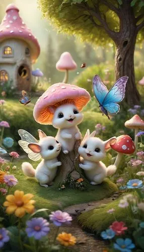 fairy village,fairy forest,mushroom landscape,springtime background,spring background,rabbit family,easter theme,fairy world,cartoon forest,fairy house,easter background,children's background,cartoon flowers,spring nest,scandia gnomes,fairytale characters,bunnies,whimsical animals,easter festival,rabbits,Photography,General,Cinematic