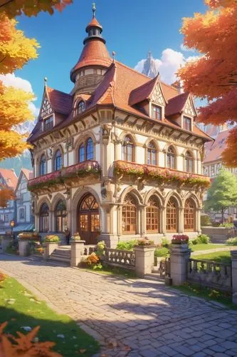 sylvania,autumn background,autumn theme,autumn scenery,autumns,oktoberfest background,fall landscape,ghibli,autumn day,autumn morning,victorian house,victorian,autumn park,autumn frame,autumn landscape,maplecroft,autumn decoration,autumn idyll,one autumn afternoon,kinkade,Illustration,Japanese style,Japanese Style 02