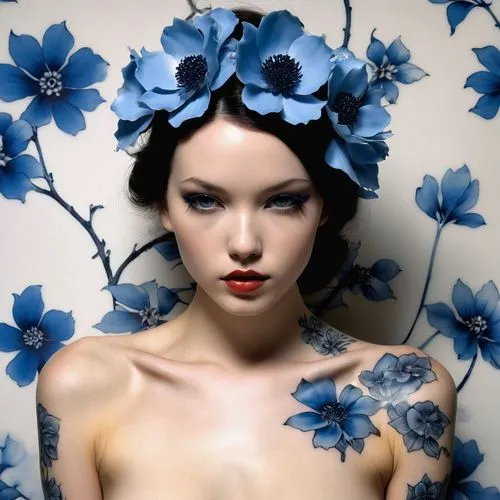 blue petals,blue flower,blue flowers,blue rose,blu flower,margairaz,Illustration,Realistic Fantasy,Realistic Fantasy 10