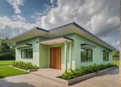 Only door and exterior paint of light green ,prefabricated buildings,bungalow,smart home,build by mirza golam pir,floorplan home,eco-construction,3d rendering,house shape,folding roof,modern house,stu