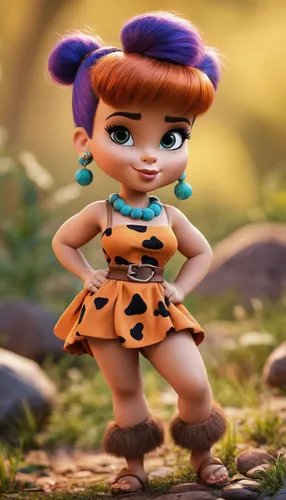 Pebbles Flintstone, an 18-year-old sex character from The Pebbles and Bamm-Bamm Show, wearing a  outfit of her character,cute cartoon character,agnes,rockabella,pixie-bob,clay doll,maci,hula,disney ch