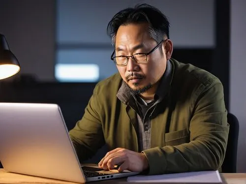 Modern software architect, middle-aged man, sitting, laptop, .NET books, coding, coffee cup, office desk, ergonomic chair, minimalist background, warm lighting, 3/4 composition, shallow depth of field