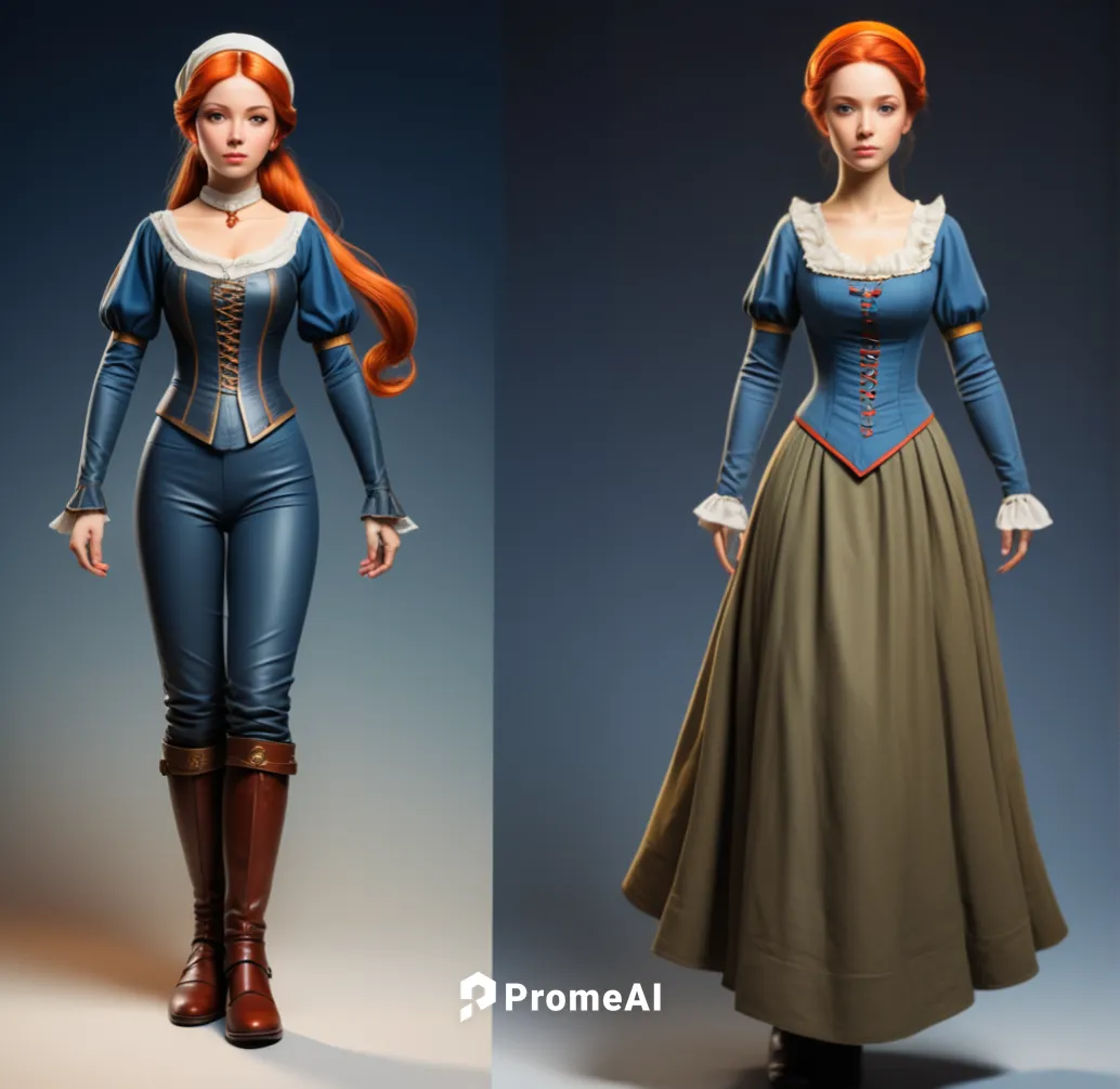 Paper doll medieval noble women in white blouse and black medieval tight hose legging with brown boot standing with a set of elegant colorful medieval noble dress on 4 color full color full hd,bodice,