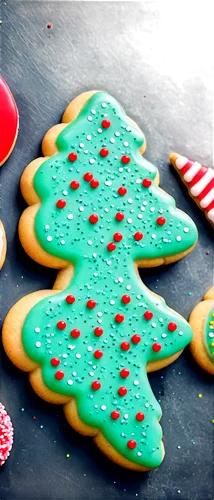 Christmas cookie, transparent background, colorful sprinkles, sweet icing, festive red and green colors, delicate shapes, intricate designs, glittering sugar, shiny surface, soft focus, warm lighting,