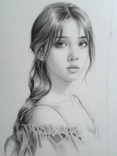 女孩，白色背景，黑白，素描，长发,a portrait in pencil of a girl with long hair,girl drawing,girl portrait,young girl,graphite,liesel,pencil drawing,charcoal pencil,charcoal drawing,cosette,little girl,mystical portra