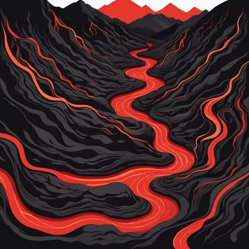 lava,lava river,volcanic,volcanos,lava flow,fire in the mountains,Illustration,Japanese style,Japanese Style 06