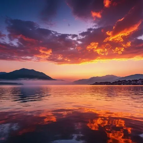 incredible sunset over the lake,lake maggiore,lake annecy,montenegro,lago di lugano,marmaris,tivat,tegernsee,prespa,vassiliki,atmosphere sunrise sunrise,landscape photography,beautiful lake,itsukushima,lake tahoe,evening lake,splendid colors,neretva,lake cuomo,full hd wallpaper,Photography,General,Realistic