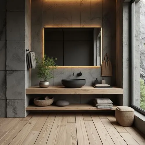 modern minimalist bathroom,washbasin,ceramiche,wooden floor,bath room,Photography,General,Realistic