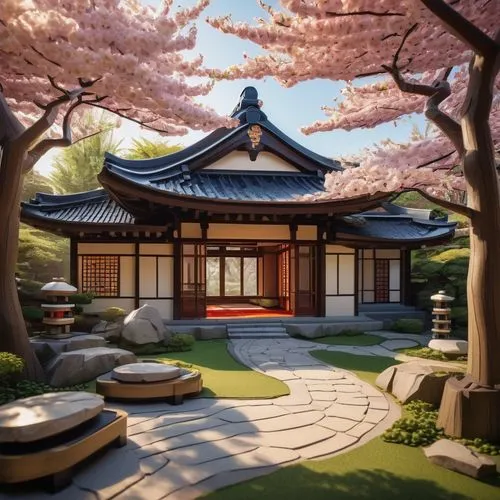 japanese sakura background,sakura background,japanese shrine,teahouse,asian architecture,dojo,japanese garden,japanese zen garden,japanese-style room,sakura tree,japanese garden ornament,japan garden,japanese background,zen garden,heian,hanami,sakura blossom,roof landscape,japanese floral background,kyoto,Conceptual Art,Fantasy,Fantasy 10