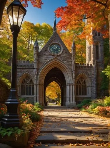 sewanee,lehigh,yale university,cornell,swarthmore,kykuit,yonsei,yale,manhattanville,altgeld,mercyhurst,washu,ursinus,marquette,autumn in the park,fall landscape,archway,mcmaster,gasson,syracuse,Art,Classical Oil Painting,Classical Oil Painting 19