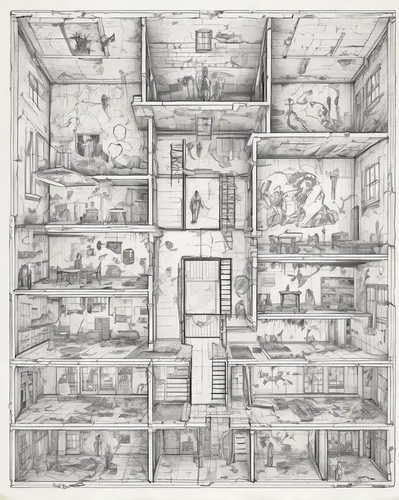 panopticon,sistine chapel,compartments,an apartment,rooms,compartment,escher,house drawing,shelves,pantry,box ceiling,frame drawing,arbitrary confinement,boxes,dolls houses,bookshelves,mechanical puzzle,cabinets,house hevelius,one-room,Unique,Design,Infographics