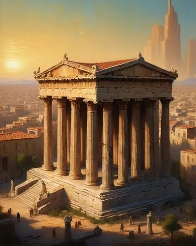 greek temple,the parthenon,parthenon,acropolis,ancient rome,erechtheion,roman temple,ancient city,the ancient world,hellas,athene,temple of diana,athenian,eternal city,philippopolis,artemis temple,capitolium,pantheon,panagora,athens,Art,Classical Oil Painting,Classical Oil Painting 44