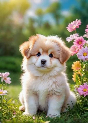 cute puppy,tibetan spaniel,pekingese,pomeranian,flower background,cute animals,cheerful dog,japanese chin,german spitz,dog pure-breed,flower animal,cute animal,golden retriever puppy,cavalier king charles spaniel,miniature australian shepherd,german spitz mittel,little flower,shih tzu,the pembroke welsh corgi,canine rose,Conceptual Art,Fantasy,Fantasy 27