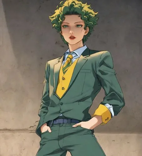 a girl with a yellow shirt and green jacket,koichi,denki,midorikawa,shigehiro,takagaki,kiriya