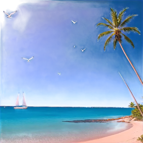 beach landscape,tropical beach,caribbean beach,tropical sea,dream beach,bird island,cook islands,tropical island,fiji,watercolor palm trees,caribbean sea,paradise beach,caribbean,tropical birds,delight island,tahiti,coconut trees,lakshadweep,ocean paradise,beautiful beach,Illustration,Abstract Fantasy,Abstract Fantasy 04