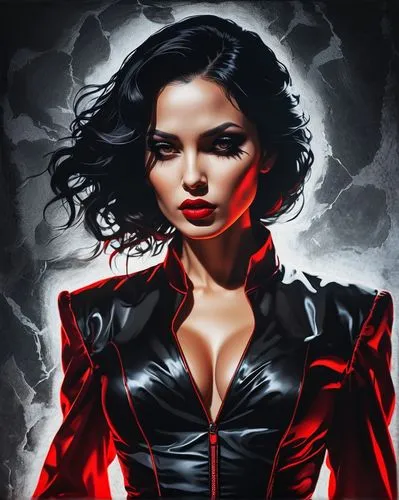 scarlet witch,black widow,vampire woman,evil woman,femme fatale,red,power icon,red super hero,katniss,vampire lady,darth talon,dark angel,sci fiction illustration,harley,dark art,super heroine,deadly nightshade,red coat,cg artwork,bad girl,Illustration,Realistic Fantasy,Realistic Fantasy 45