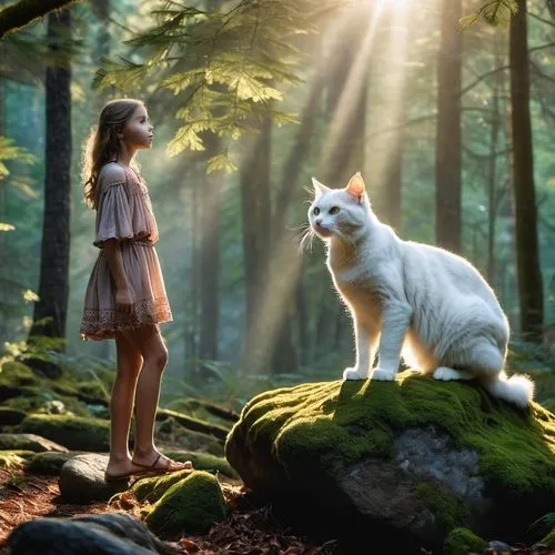 girl with dog,howl,white fox,samoyedic,loup,fantasy picture,atka,white wolves,samoyeds,fairy tale,mononoke,two wolves,wolf couple,a fairy tale,wolpaw,forest animals,companion dog,howling wolf,aleu,kupala,Photography,General,Realistic