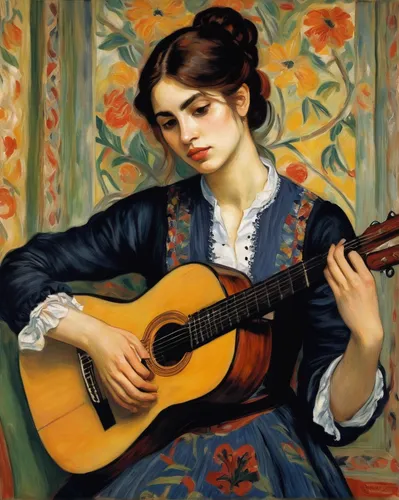 woman playing,classical guitar,woman playing violin,serenade,cavaquinho,charango,musician,guitar,mandolin,stringed instrument,playing the guitar,violin woman,folk music,string instrument,concert guitar,bouzouki,guitar player,young woman,acoustic guitar,balalaika,Illustration,Black and White,Black and White 12