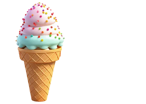 Ice cream cone, colorful sprinkles, creamy white ice cream, crunchy wafer cone, detailed texture, sweet expression, happy eyes, smiling face, soft focus, warm lighting, shallow depth of field, pastel 