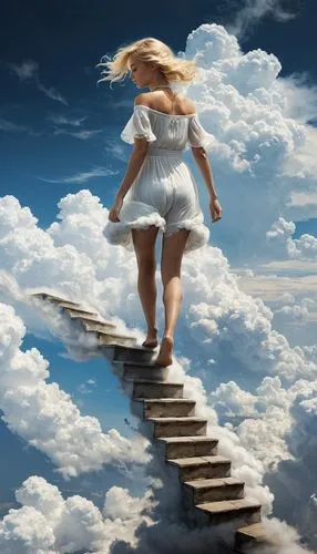 stairway to heaven,stairs to heaven,heavenly ladder,ascential,girl on the stairs,ascending,Conceptual Art,Fantasy,Fantasy 11