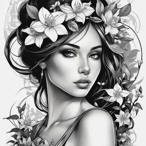 boho art,a beautiful jasmine,gardenia,floral wreath,beautiful girl with flowers,rose flower illustration,jasmine blossom,flower illustrative,flower crown,flower girl,flower painting,girl in flowers,flower drawing,fashion illustration,white plumeria,star jasmine,white floral background,flower art,flowers png,flower line art,Conceptual Art,Daily,Daily 04