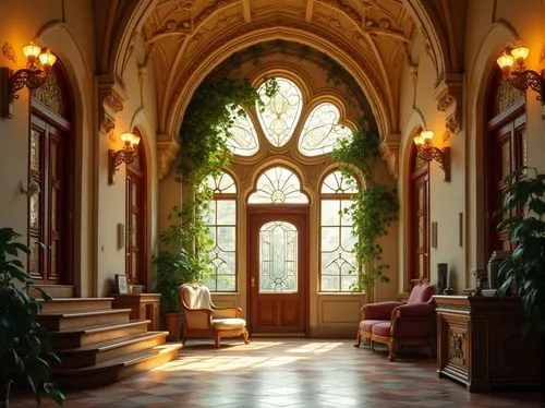 entrance hall,foyer,orangery,entranceway,hallway,entryway,corridor,villa balbianello,lobby,mirogoj,hall,kykuit,atriums,cloister,biltmore,philbrook,mainau,orangerie,dolmabahce,inside courtyard,Photography,General,Realistic