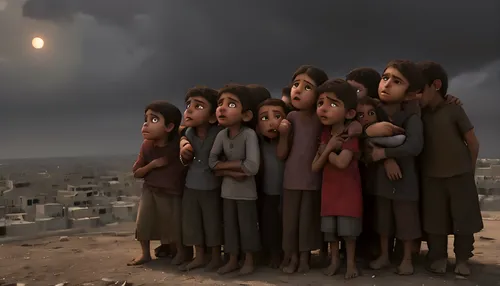 children of war,genesis land in jerusalem,war victims,orphans,bethlehem,3d albhabet,digital compositing,nomadic children,the end of the world,seven citizens of the country,syria,animated cartoon,of mo