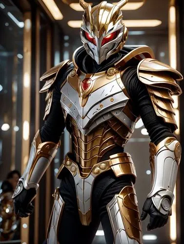 Red and gold power ranger,mazda ryuga,golden mask,gold mask,yellow-gold,armored,golden dragon,knight armor,gold lacquer,gold paint stroke,garuda,gold wall,suit actor,gold color,emperor,armor,liger,gol